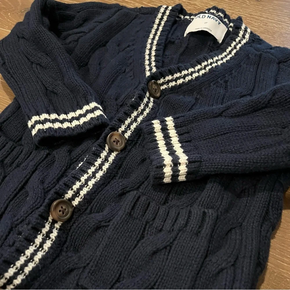 Button Front Cable Knit Cardigan Toddler Boy Kids Sweater Size 2T